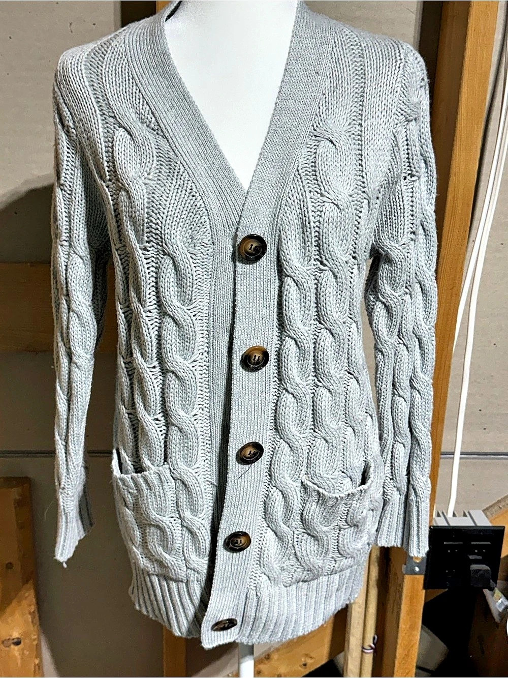 Cable Knit Cardigan in Gray size medium